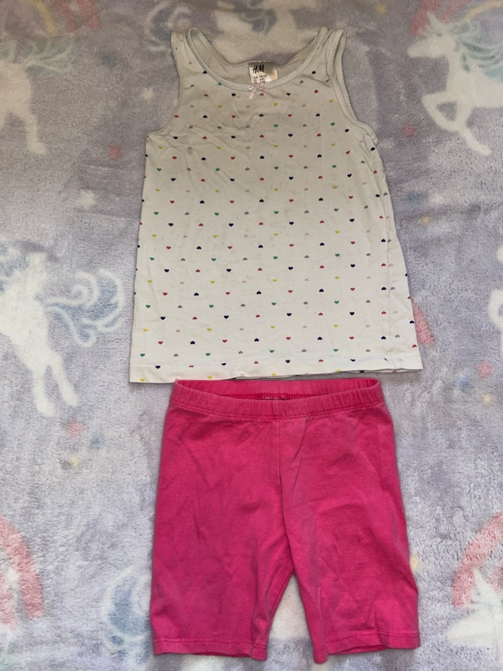 H&M White Heart-Print Tank with Hot Pink Shorts